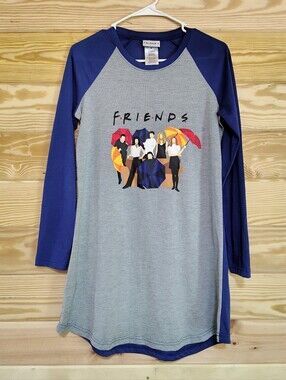 Friends TV Show Pajama Sleep Shirt Raglan Long Sleeve Gray Blue Graphic FLAW